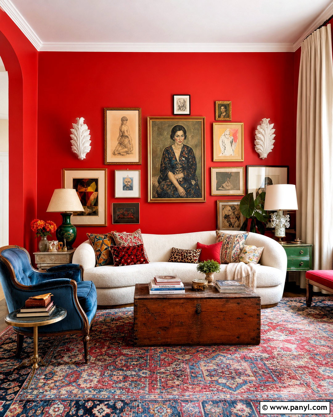 Red Accent Wall With Eclectic Decor - 20 red accent wall living room ideas