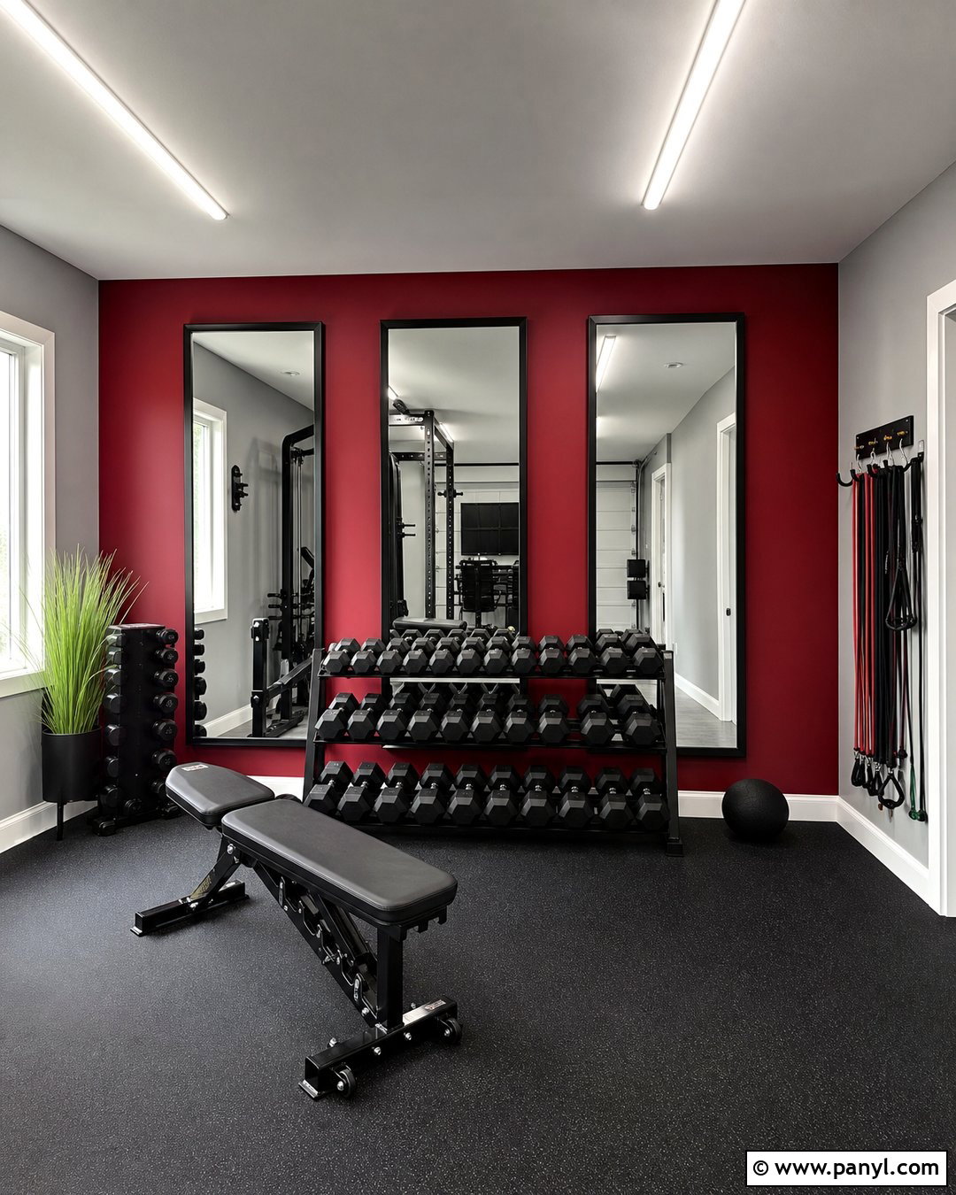 Red Accent Wall With Full-Length Mirrors - 20 Red Accent Wall Gym Ideas