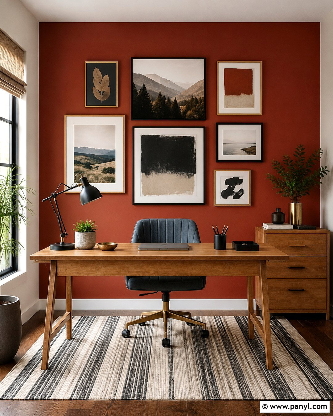 Red Accent Wall With Gallery Wall - 20 Red Accent Wall Office Ideas