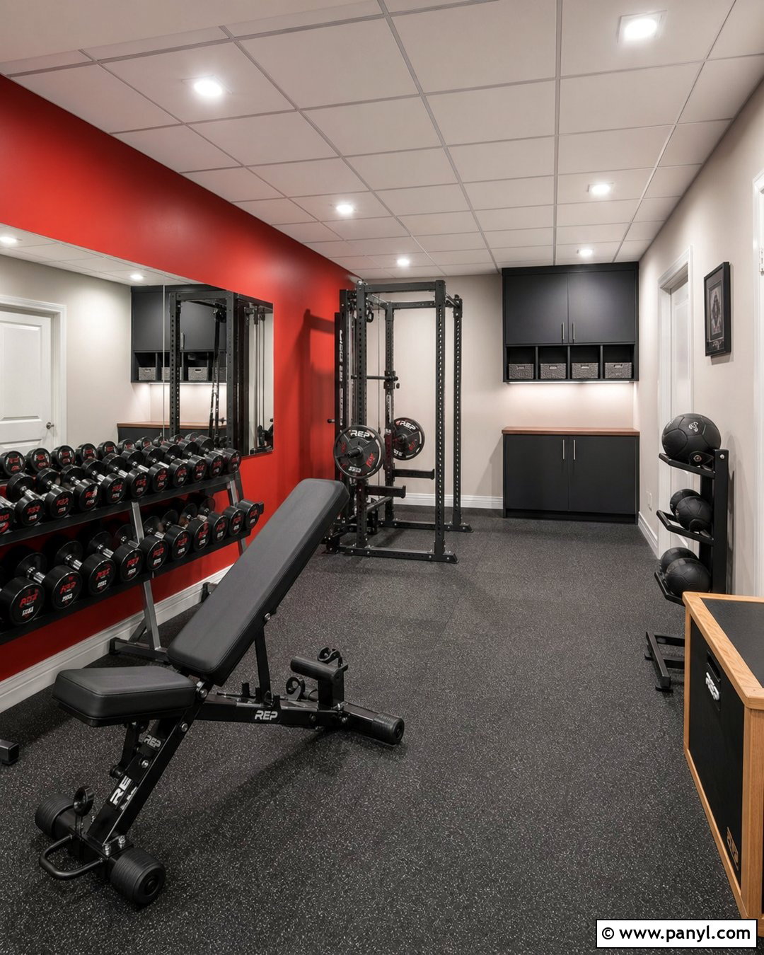 Red Accent Wall With Gray Flooring - 20 Red Accent Wall Gym Ideas