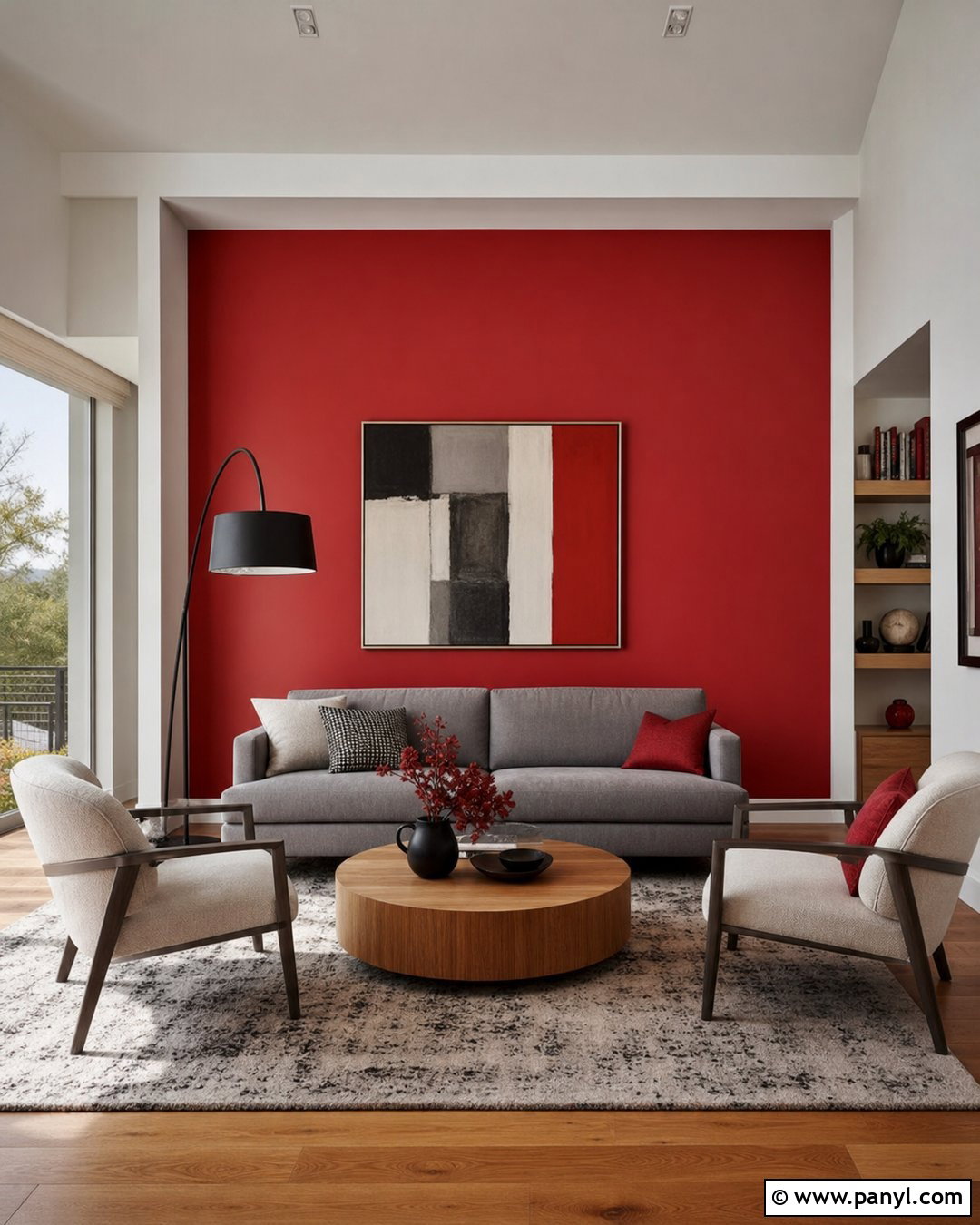 Red Accent Wall With Gray Sofa - 25 Red Accent Walls