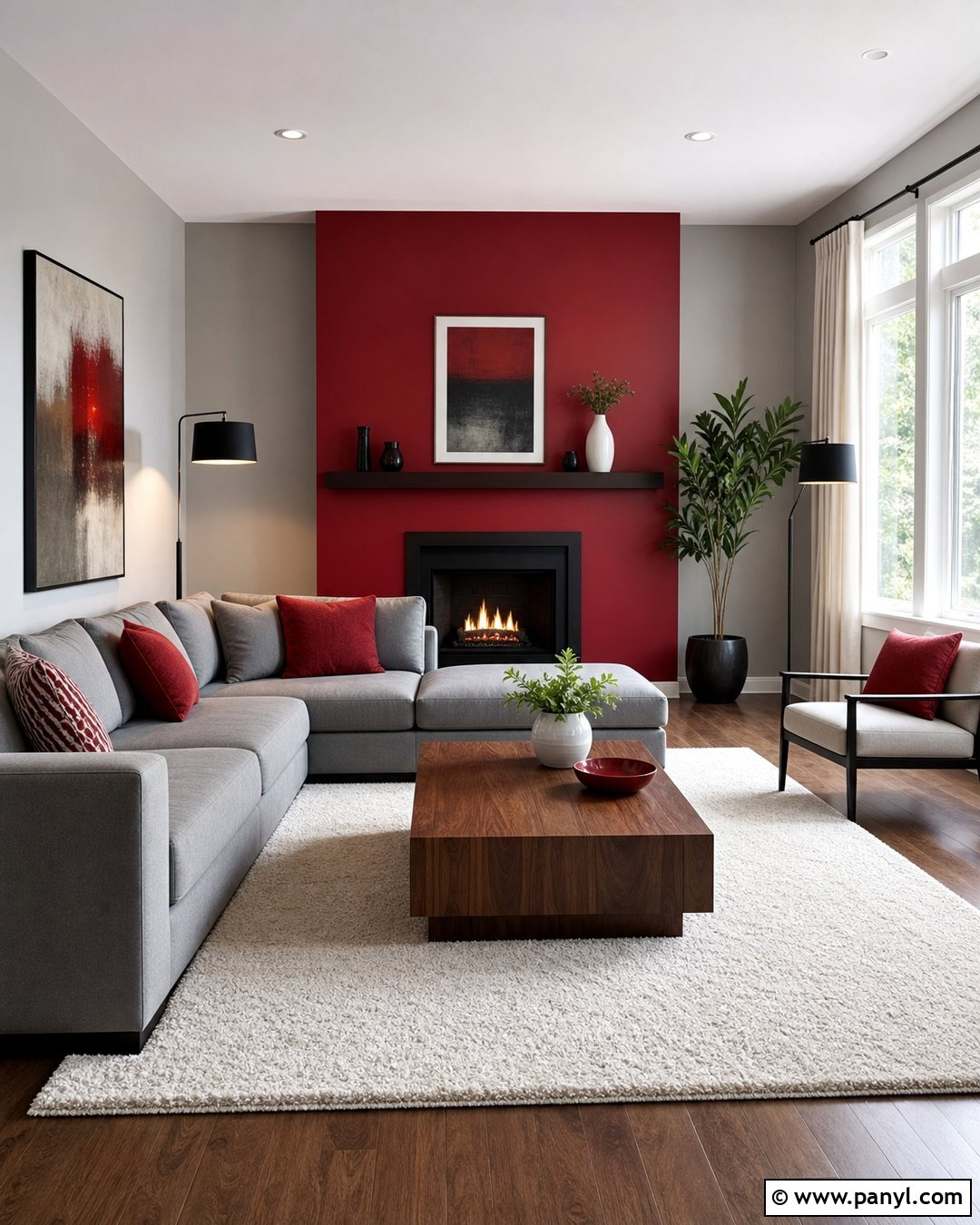 Red Accent Wall With Light Grey Walls - 20 Red And Grey Walls
