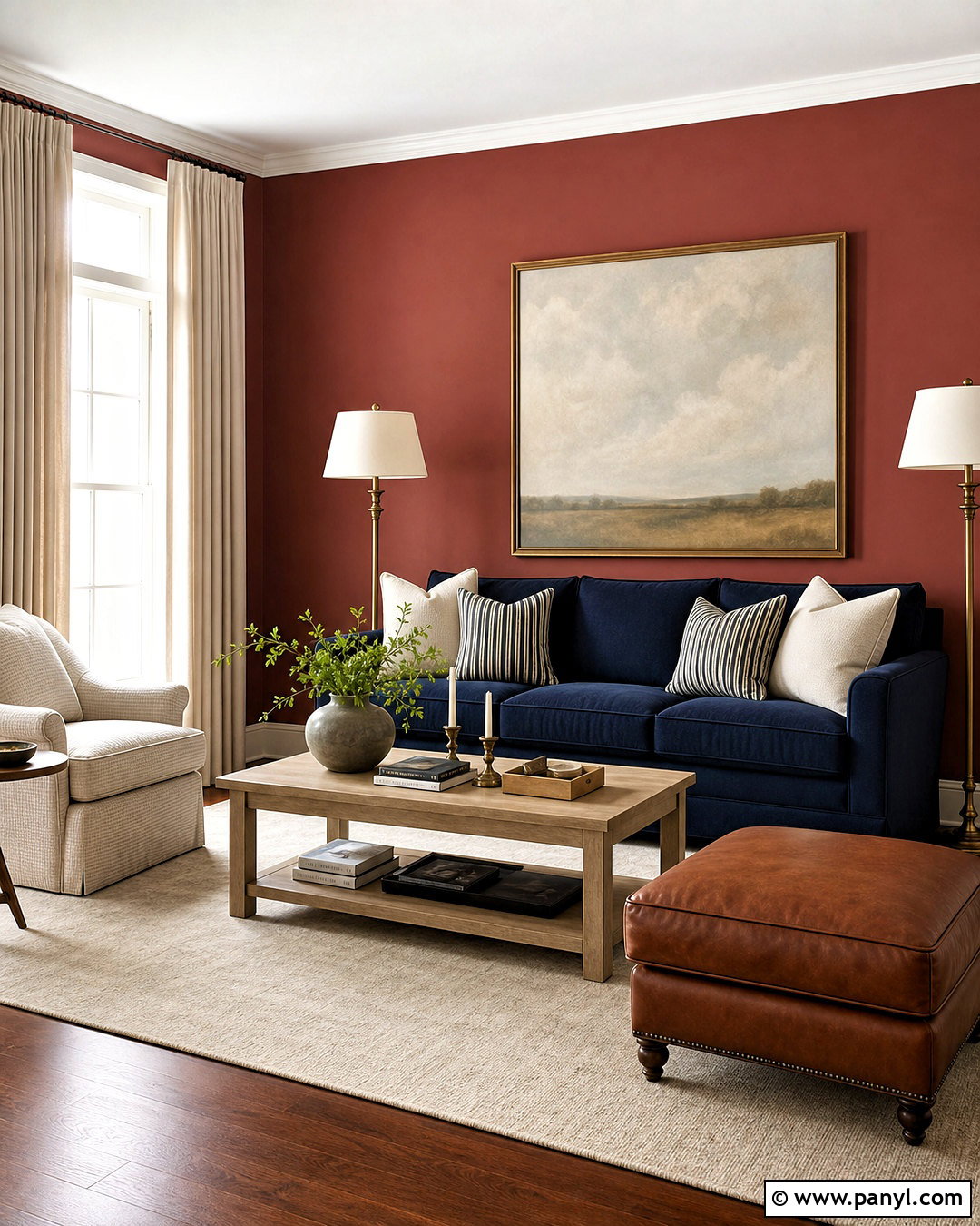 Red Accent Wall With Navy Sofa - 20 red accent wall living room ideas