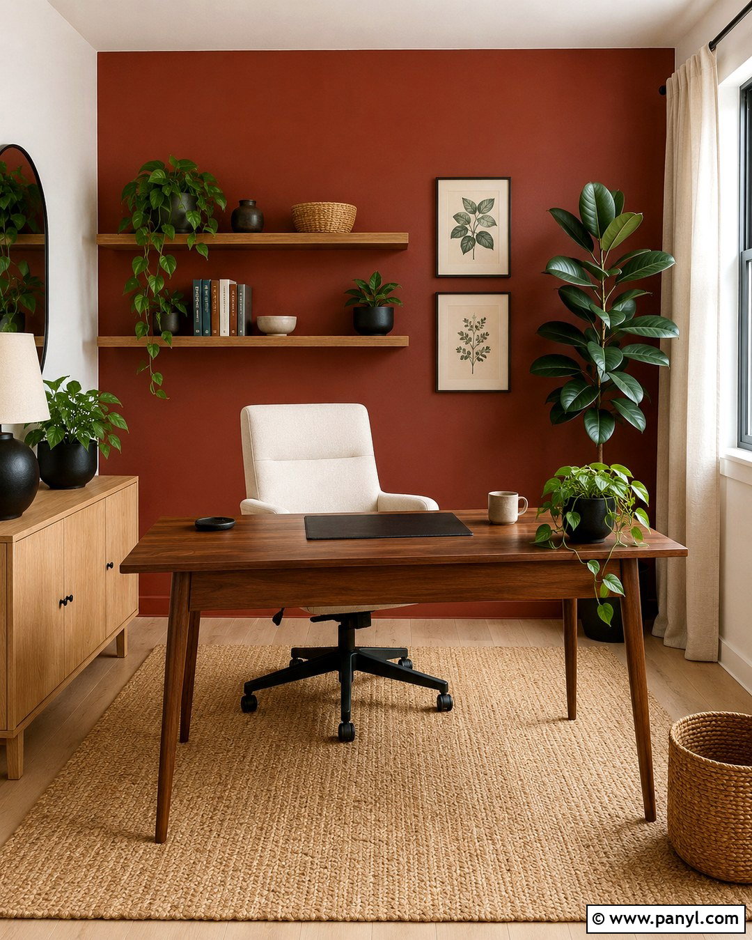 Red Accent Wall With Plants - 20 Red Accent Wall Office Ideas