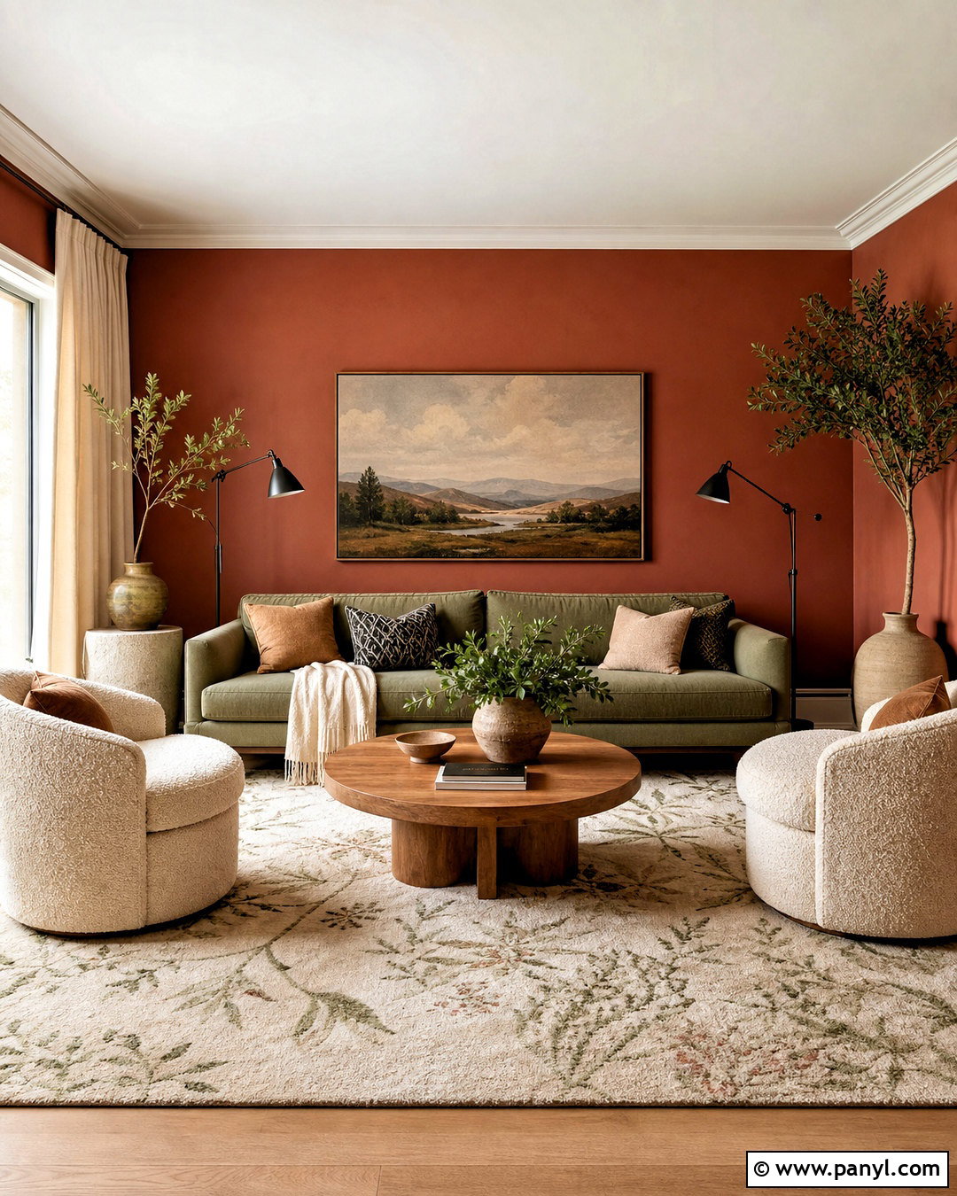 Red Accent Wall With Sage Green Furniture - 20 red accent wall living room ideas