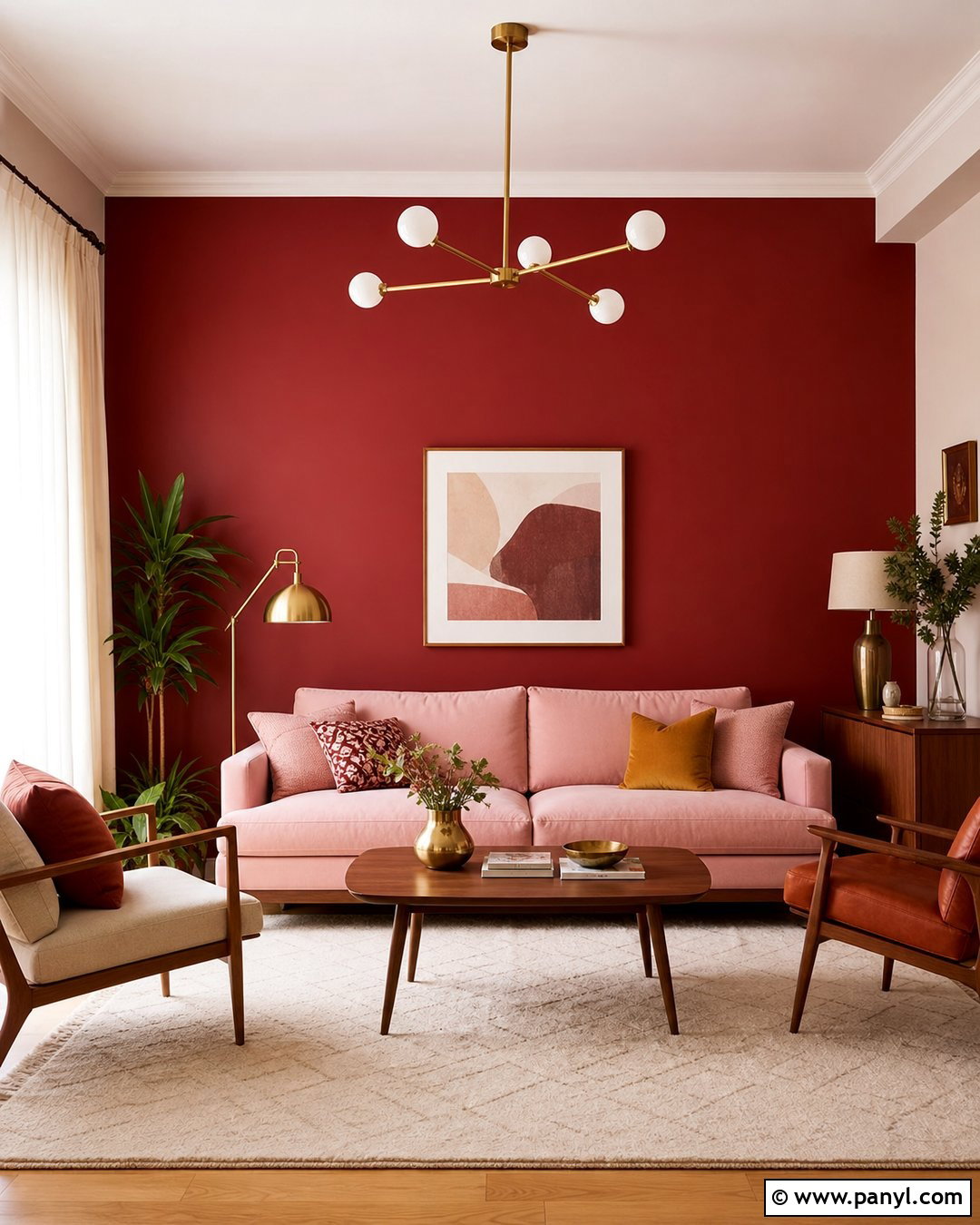 Red Accent Wall With Soft Pink Furniture - 25 Pink And Red Wall Ideas
