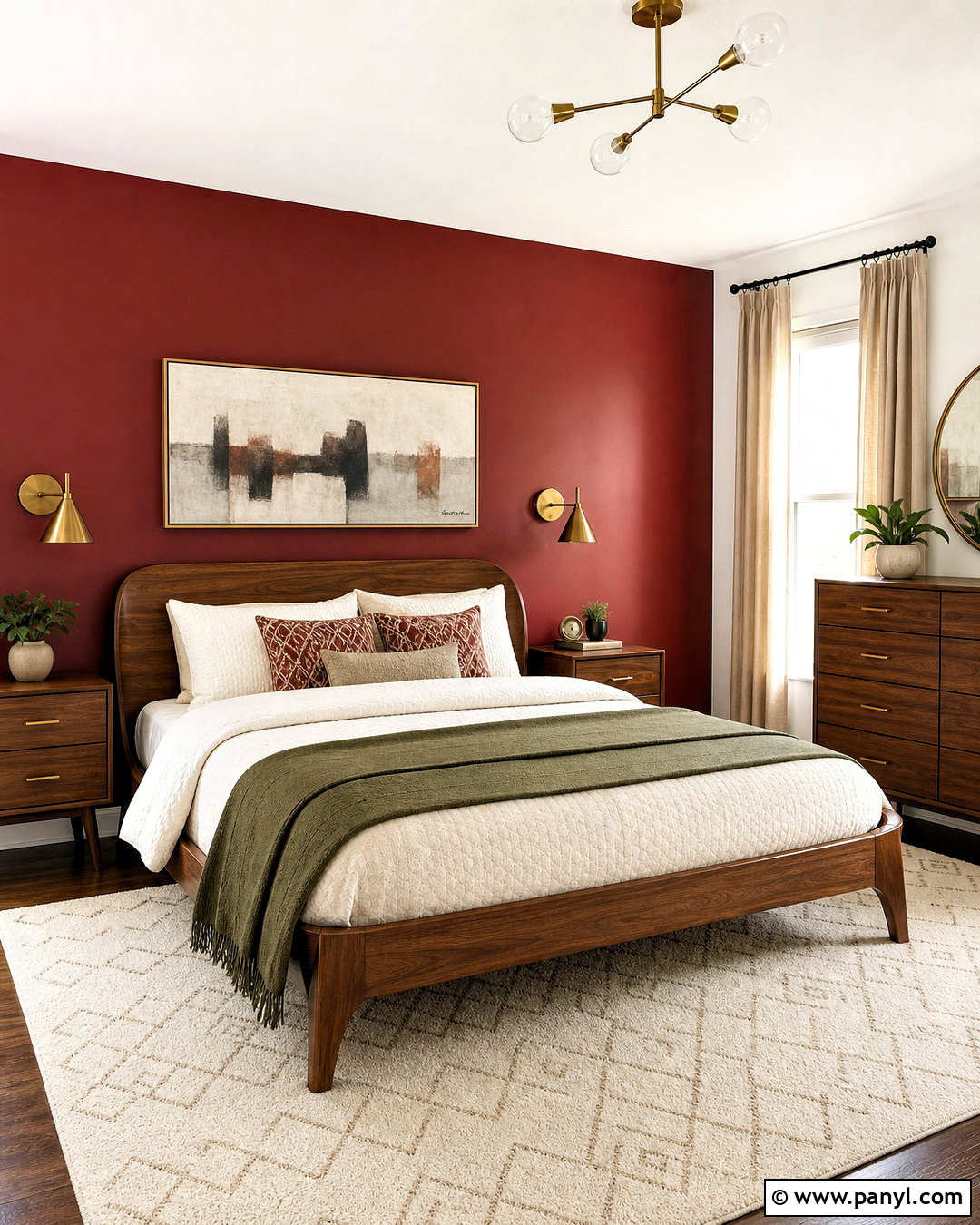 Red Accent Wall With Walnut Furniture - 20 red accent wall bedroom ideas