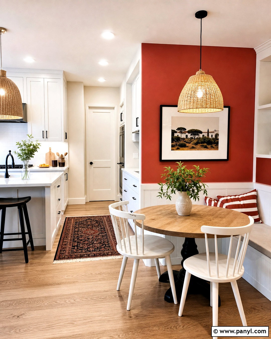 Red Accent Wall With White Cabinets - 20 red and white kitchen ideas