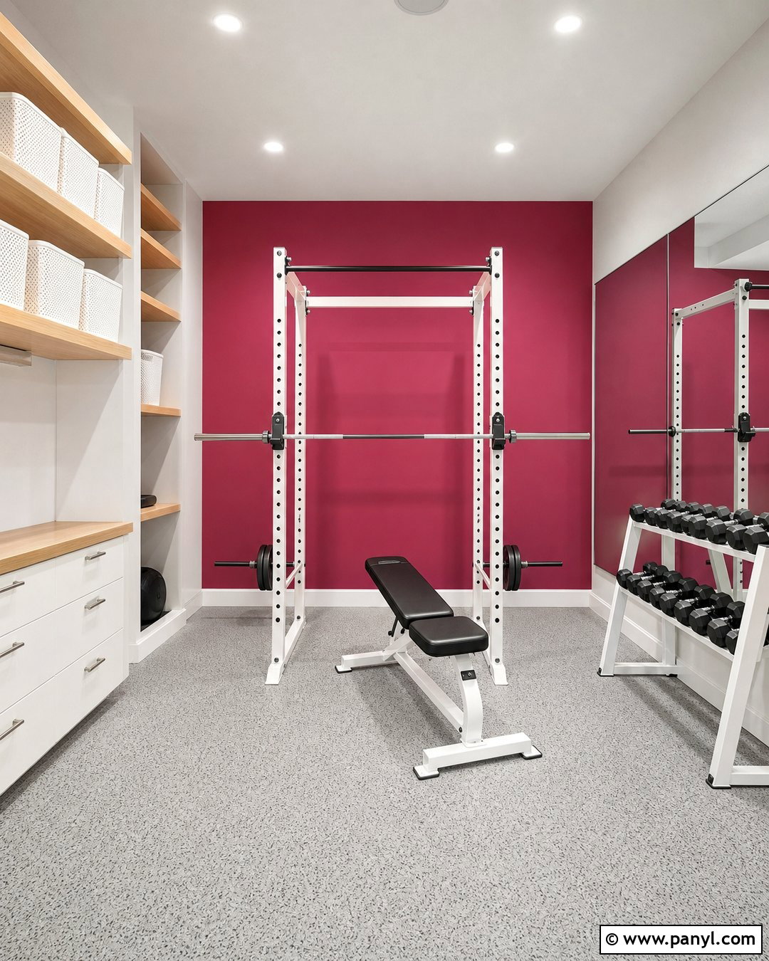 Red Accent Wall With White Equipment - 20 Red Accent Wall Gym Ideas