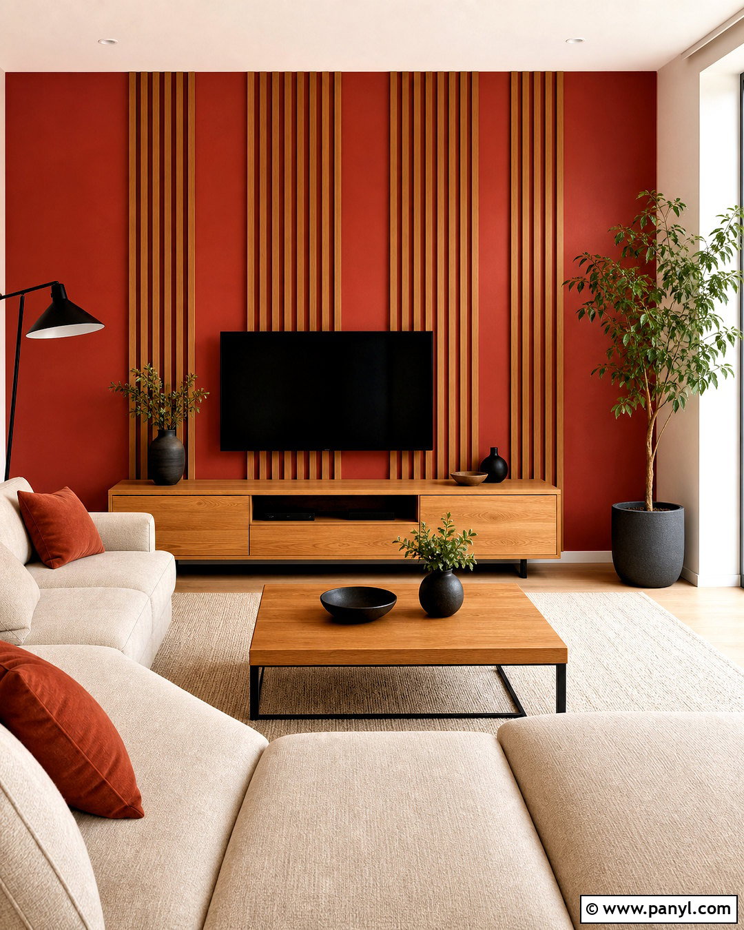Red Accent Wall With Wood Slats - 20 red accent wall ideas