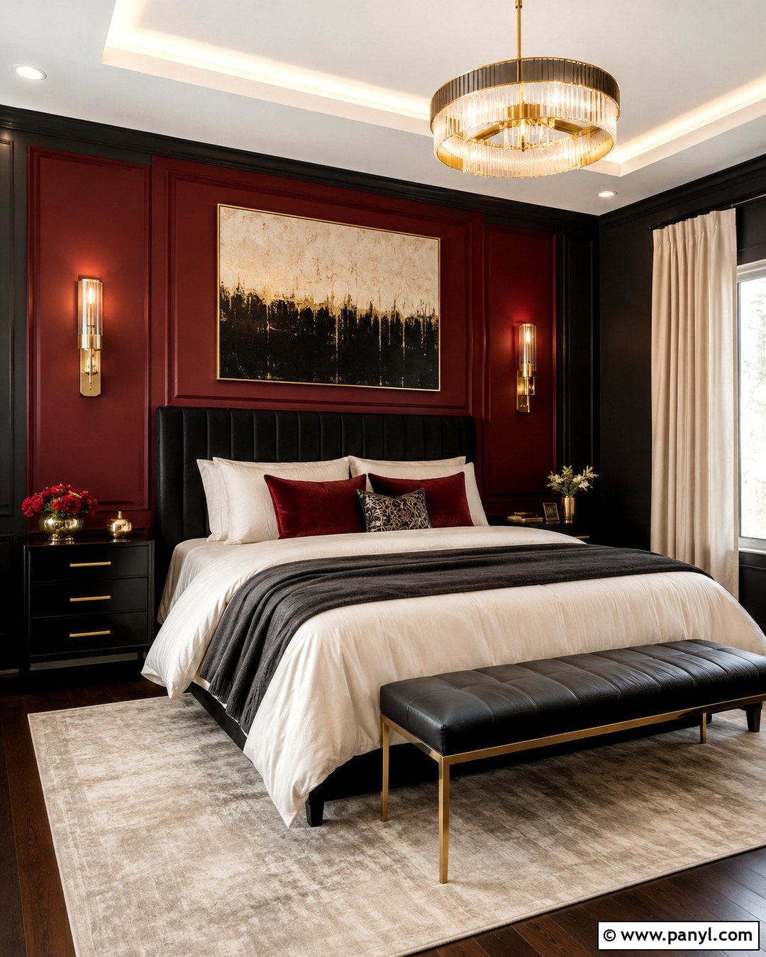 Red And Black Bedroom With Gold Decor - 20 Red And Black Painted Walls Room Colors
