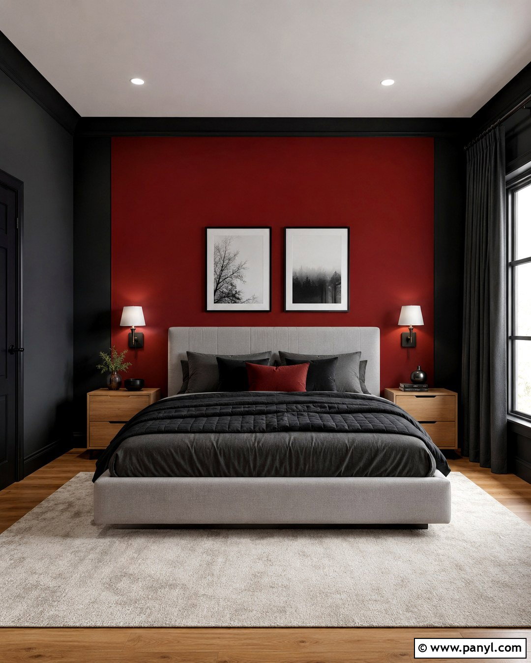 Red And Black Bedroom With Gray Bedding - 20 Red And Black Painted Walls Room Colors