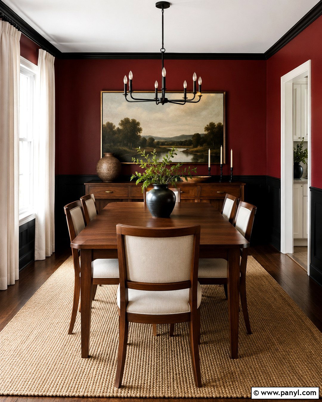 Red And Black Dining Room With Wood Furniture - 20 Red And Black Painted Walls Room Colors
