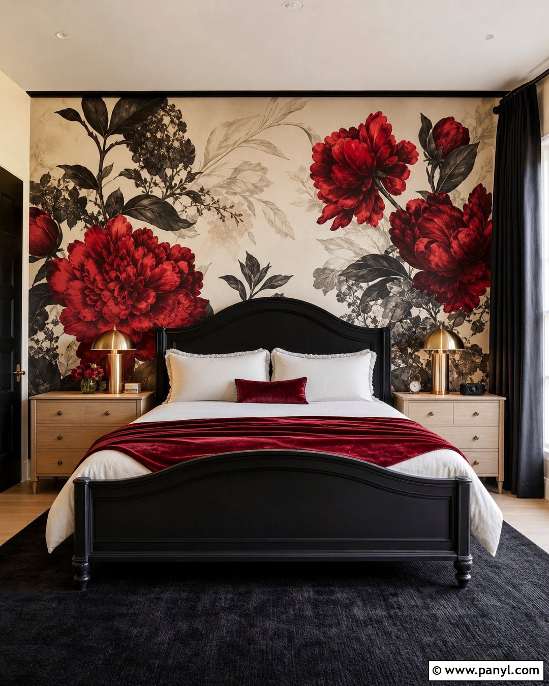 Red And Black Floral Wall - 25 Red And Black Walls