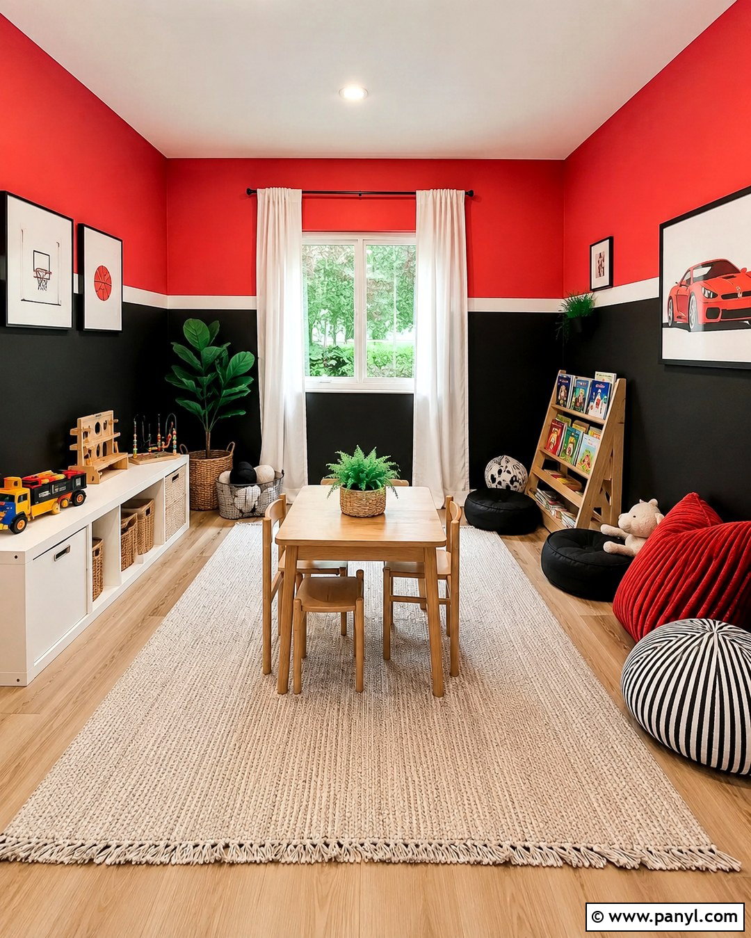 Red And Black Kids Playroom With Color Blocking - 20 Red And Black Painted Walls Room Colors