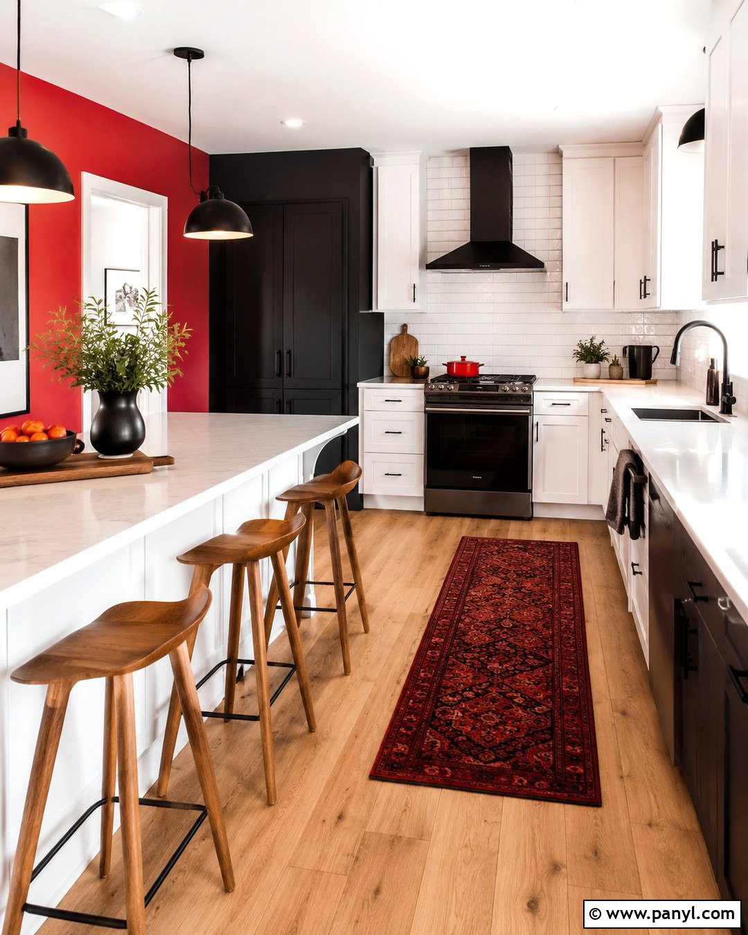 Red And Black Kitchen With White Cabinets - 20 Red And Black Painted Walls Room Colors