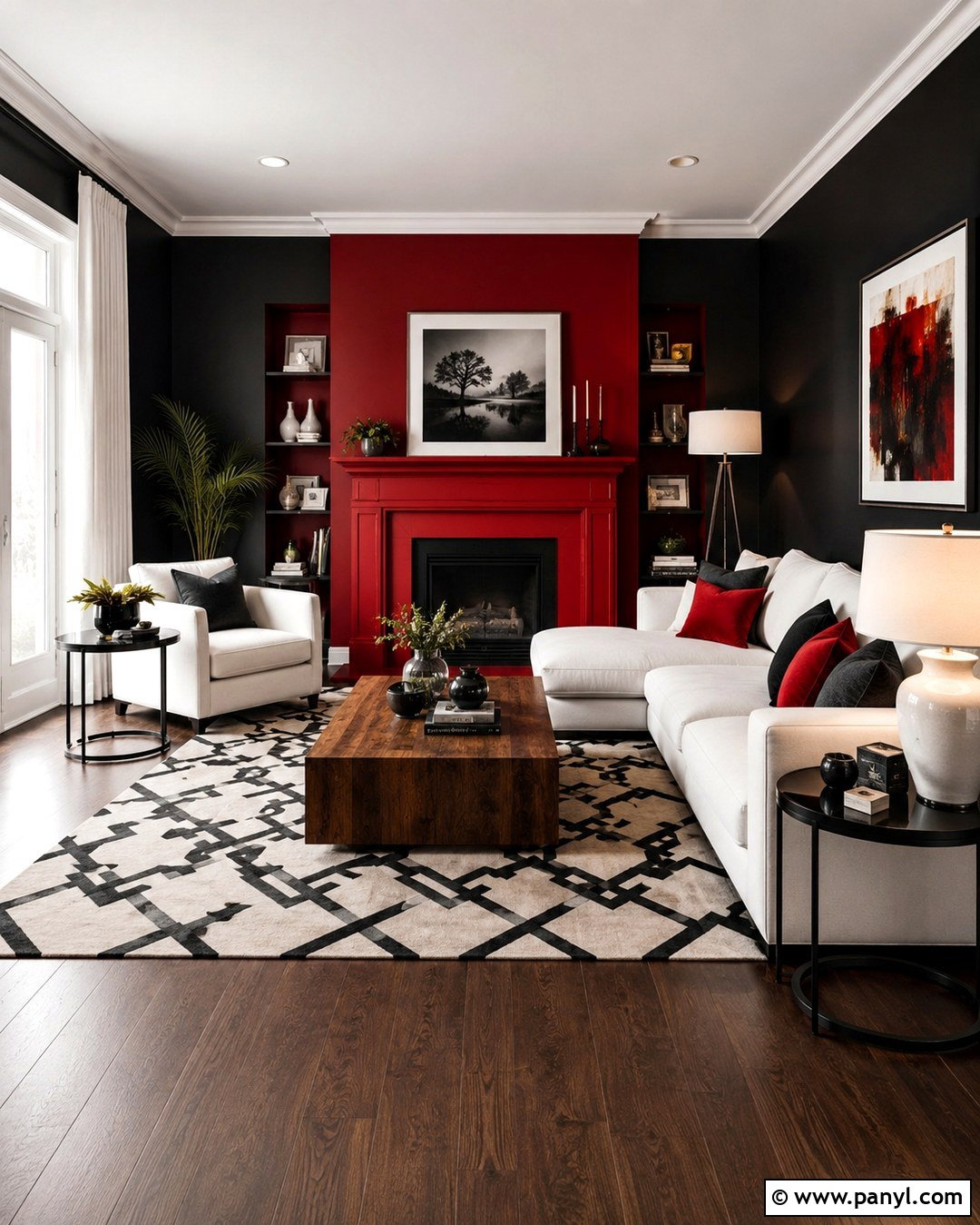 Red And Black Living Room With White Trim - 20 Red And Black Painted Walls Room Colors