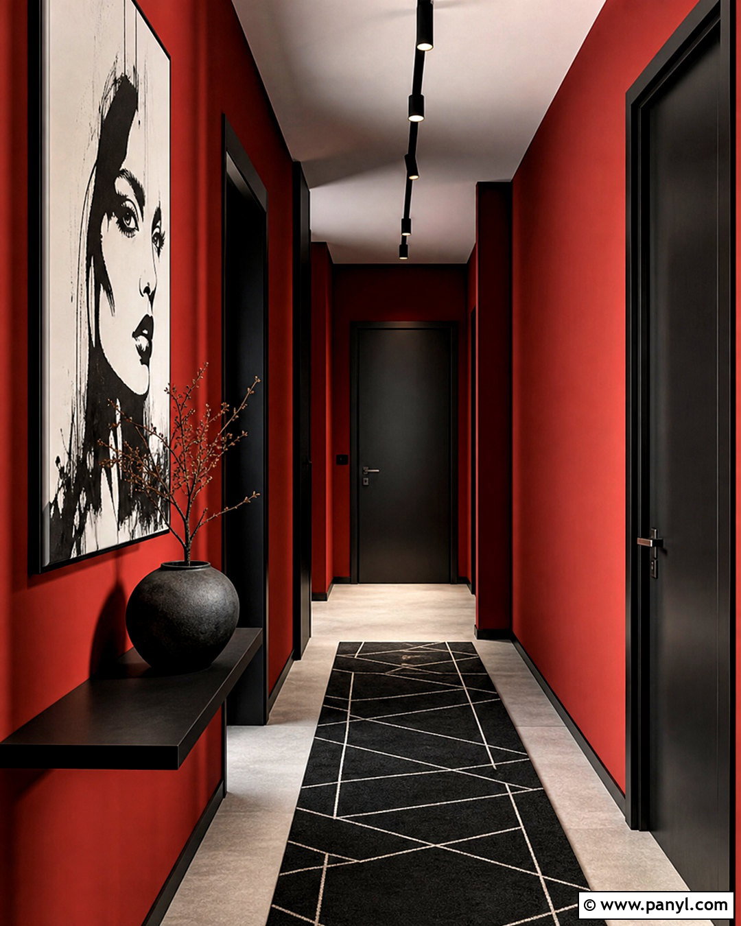 Red And Black Modern Hallway - 20 red hallway ideas