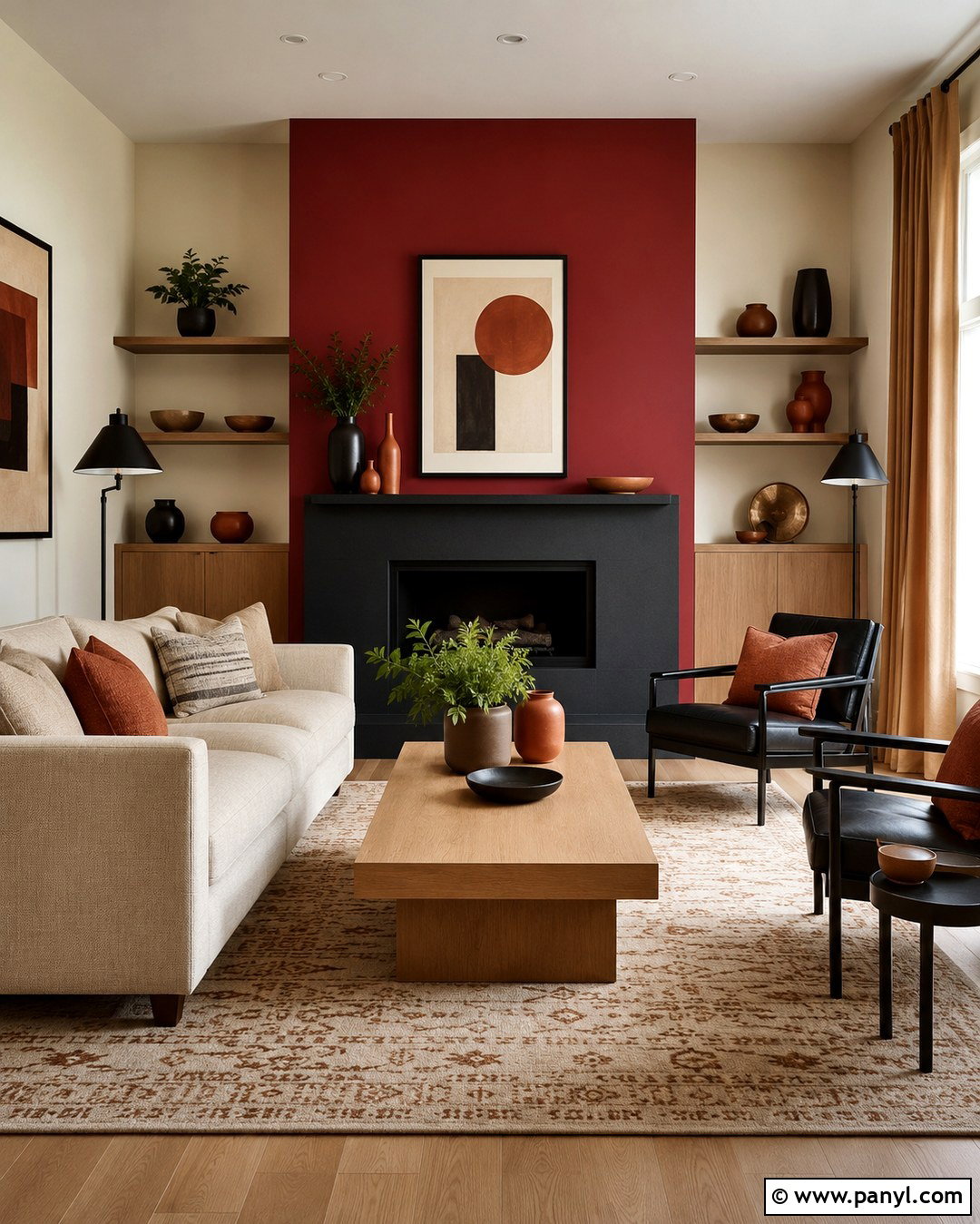 Red And Black Modern Living Room With Beige Sofa - 20 Red And Black Painted Walls Room Colors