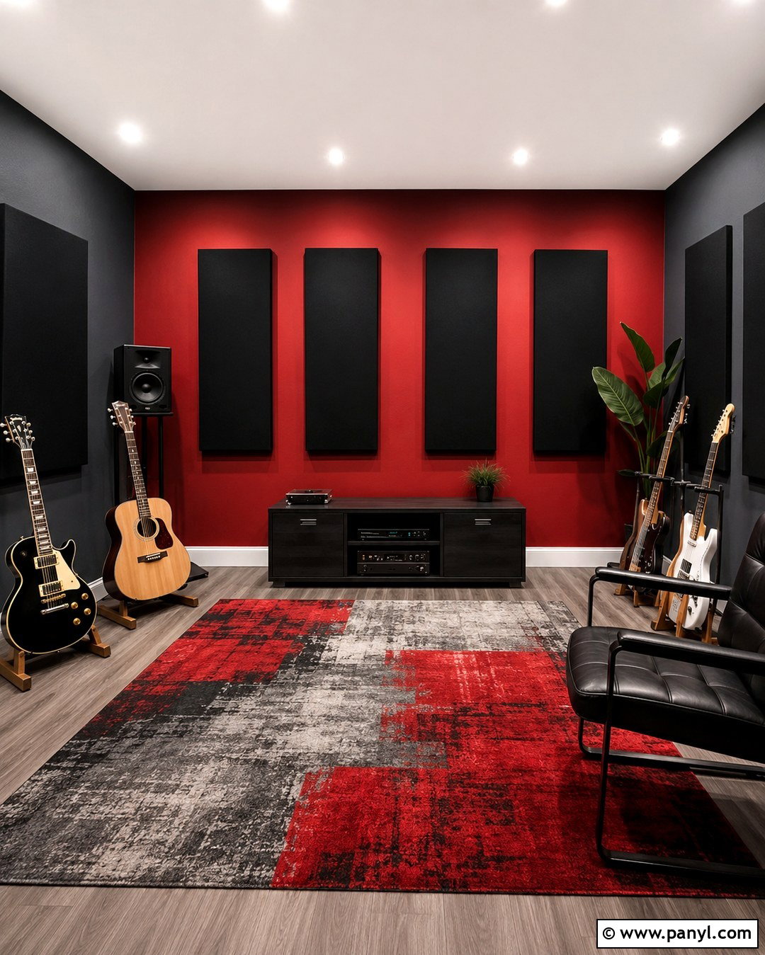Red And Black Music Room With Acoustic Panels - 20 Red And Black Painted Walls Room Colors