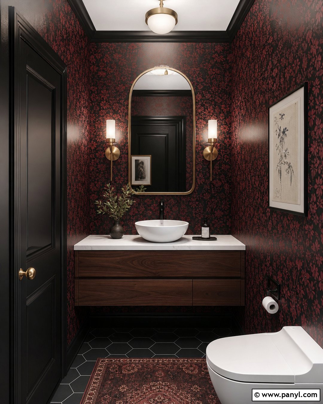 Red And Black Powder Room Wall - 25 Red And Black Walls