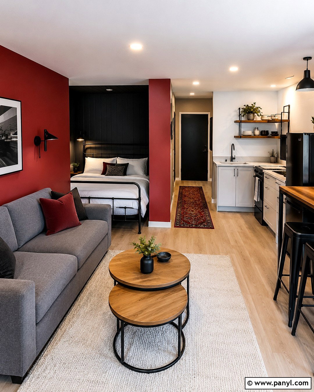 Red And Black Studio Apartment With Open Zoning - 20 Red And Black Painted Walls Room Colors