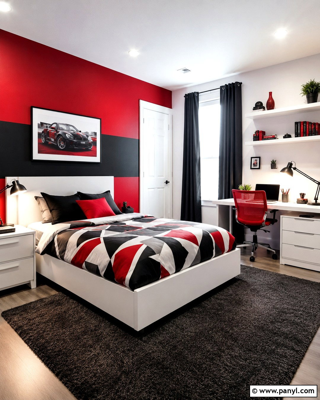 Red And Black Teen Bedroom With White Furniture - 20 Red And Black Painted Walls Room Colors