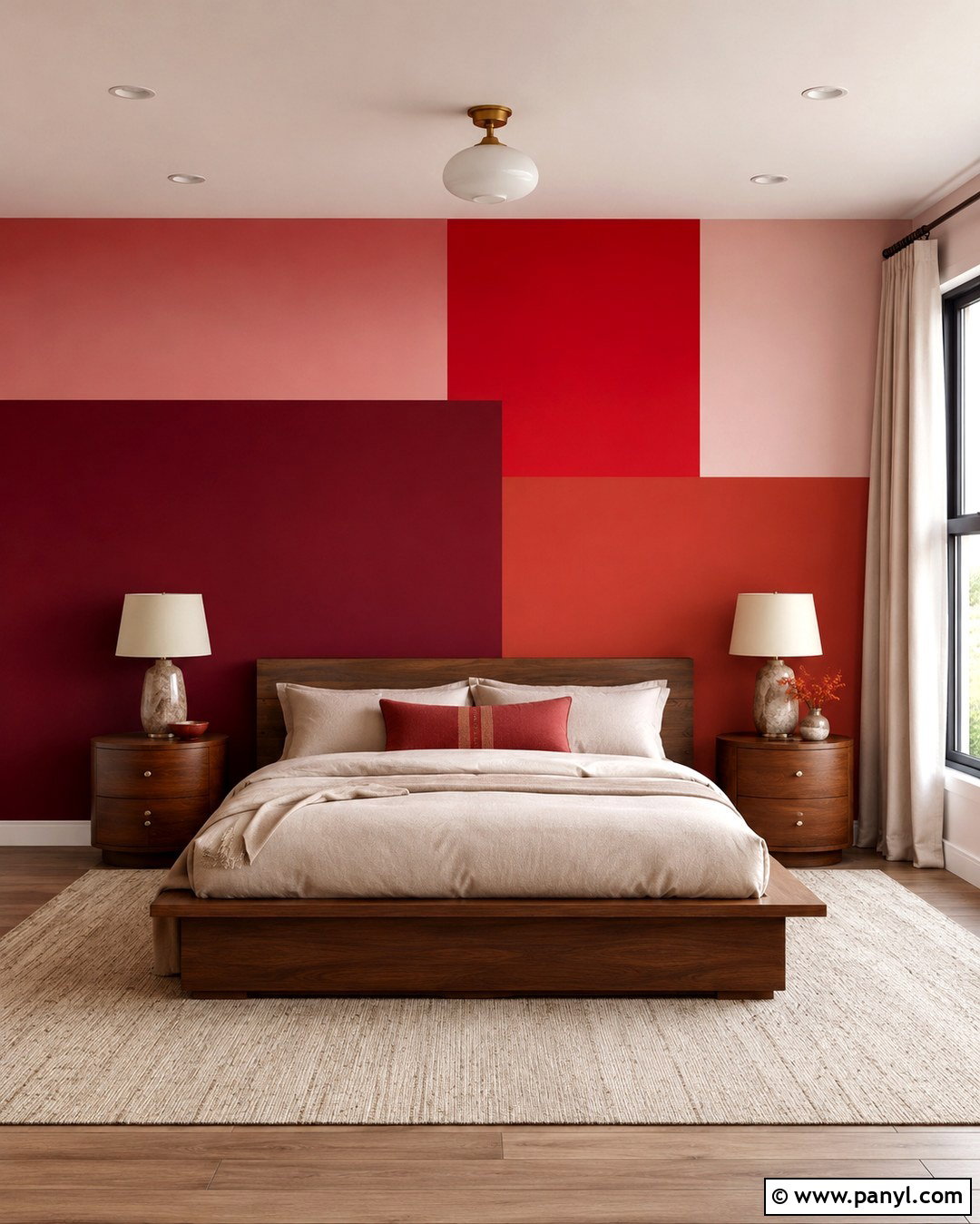 Red And Blush Color Block Wall - 20 Geometric Wall Paint Red Ideas