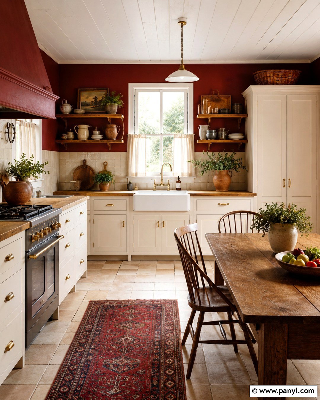 Red And Cream Farmhouse Kitchen Walls - 20 Red Wall Paint Ideas