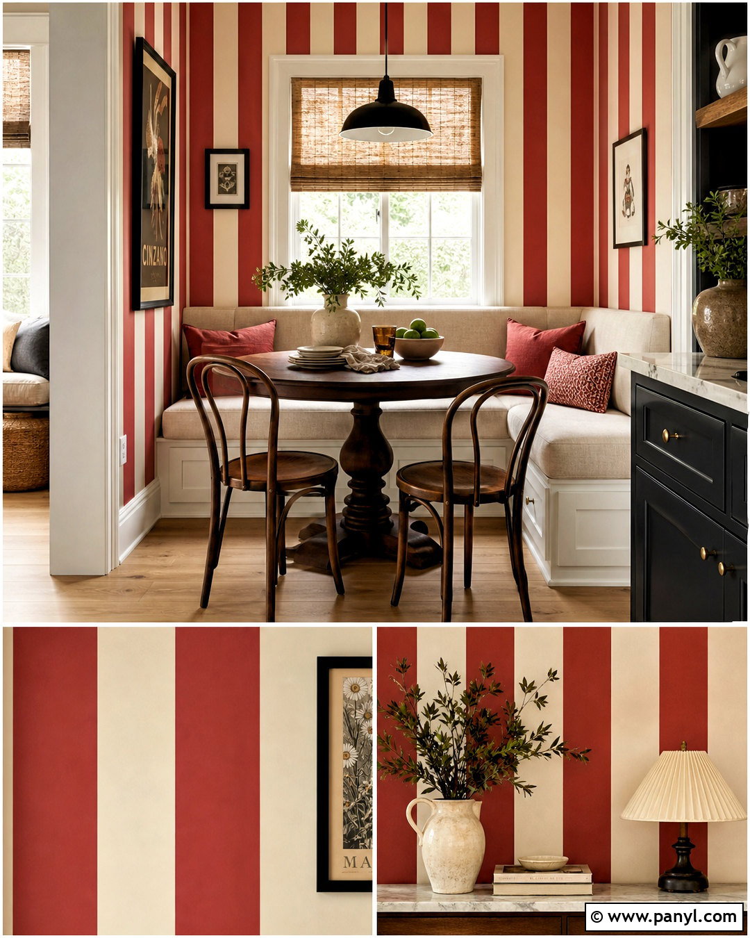 Red And Cream Vertical Striped Breakfast Nook - 20 striped walls vertical ideas