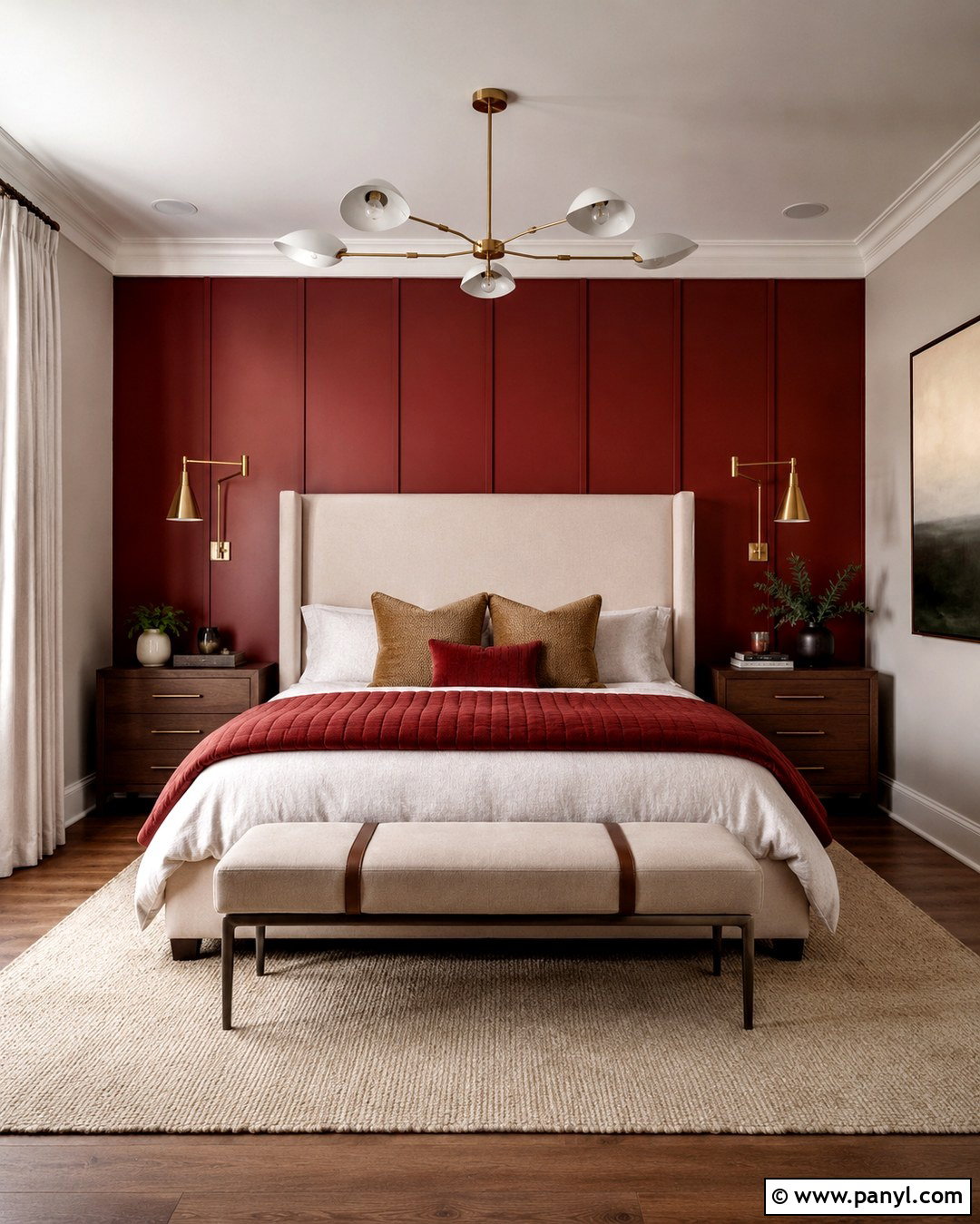Red And Gold Bedroom Panel Wall - 20 Red And Gold Wall Ideas