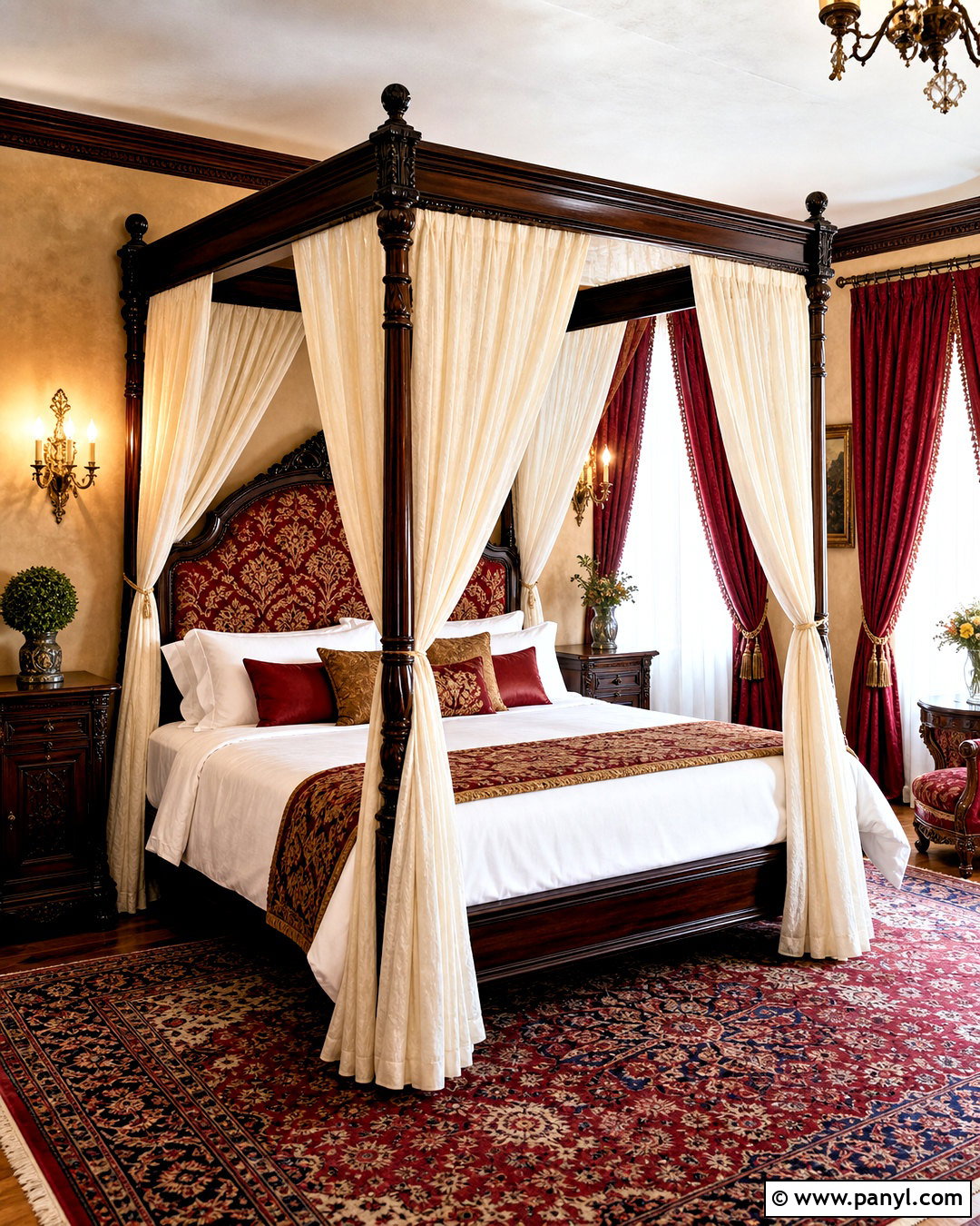 Red And Gold Damask Print Canopy Bedroom - 20 red and gold damask print ideas