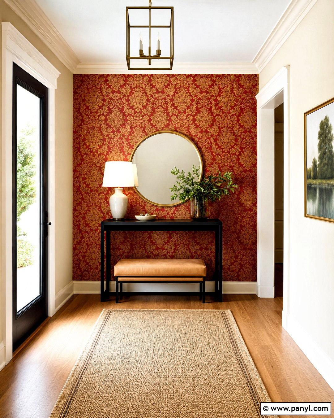 Red And Gold Damask Print Entryway - 20 red and gold damask print ideas