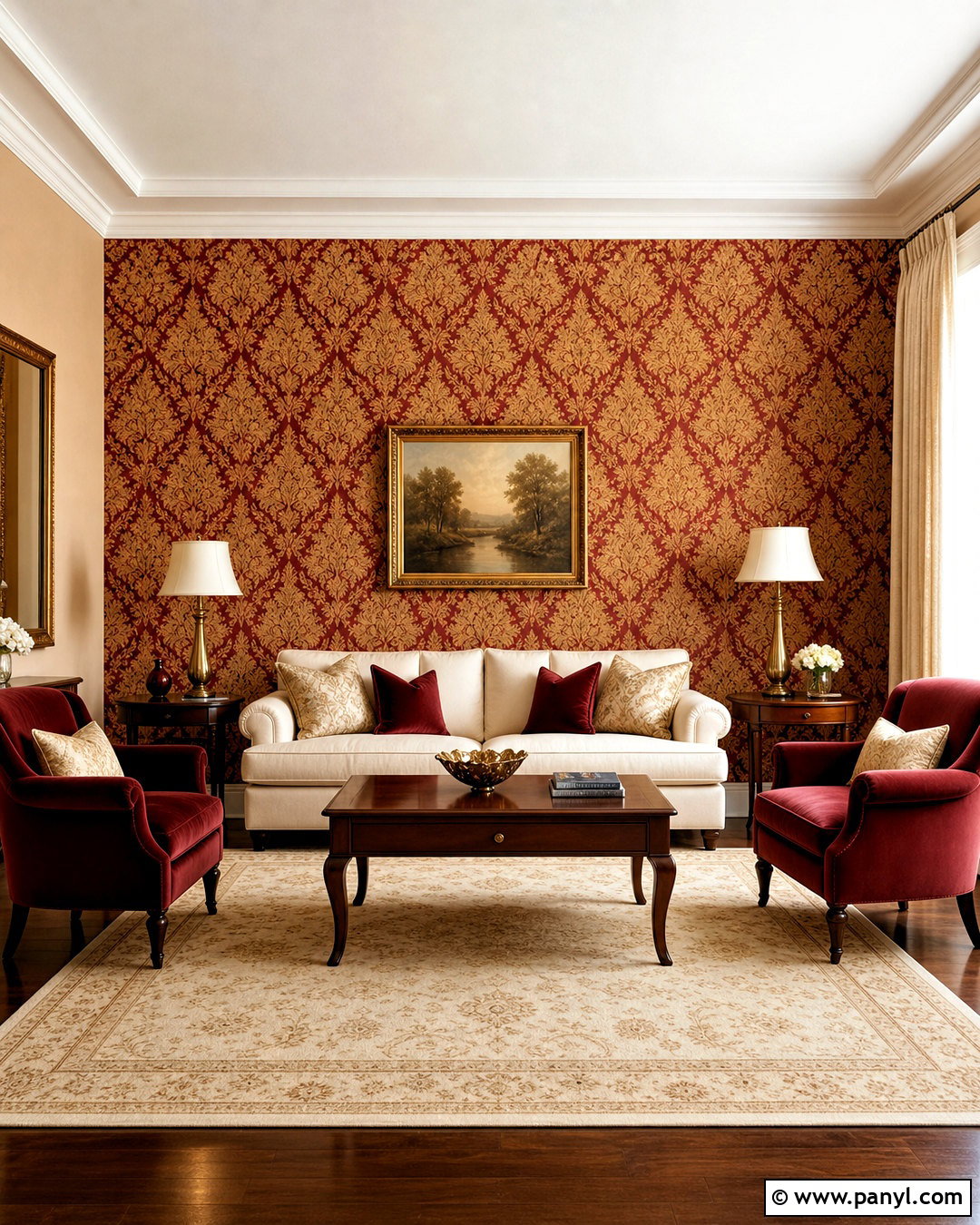 Red And Gold Damask Print Living Room - 20 red and gold damask print ideas