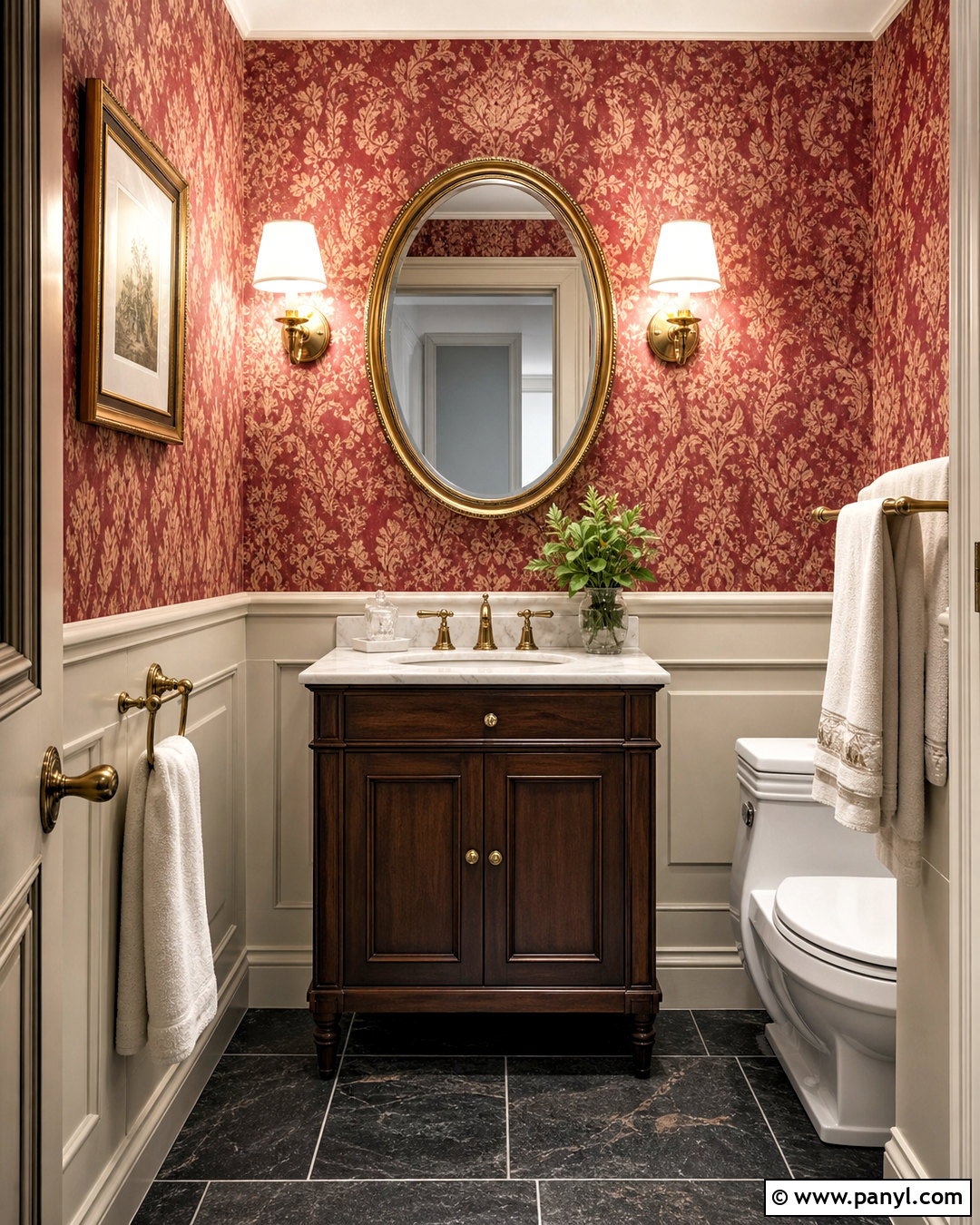 Red And Gold Damask Print Powder Room - 20 red and gold damask print ideas