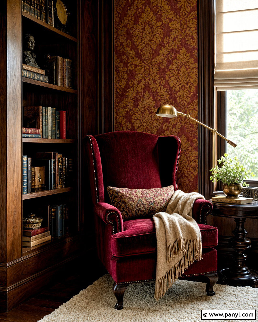 Red And Gold Damask Print Reading Nook - 20 red and gold damask print ideas