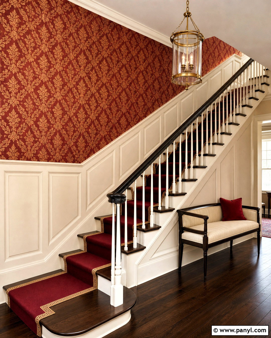 Red And Gold Damask Print Stairway - 20 red and gold damask print ideas