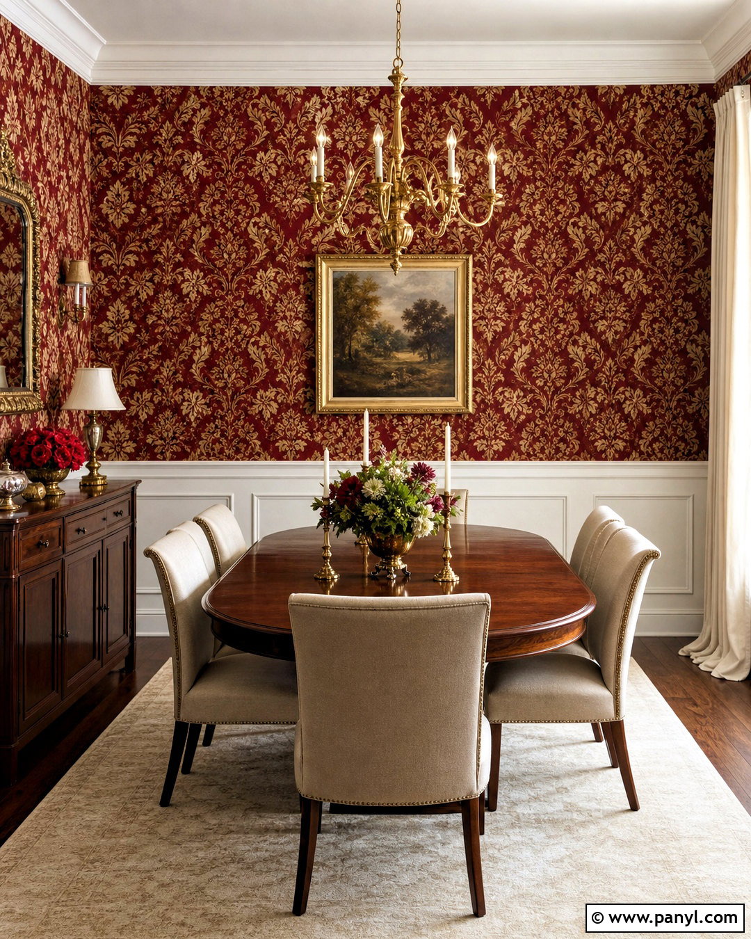 Red And Gold Damask Wall Decal Dining Room - 20 red damask wall decal ideas