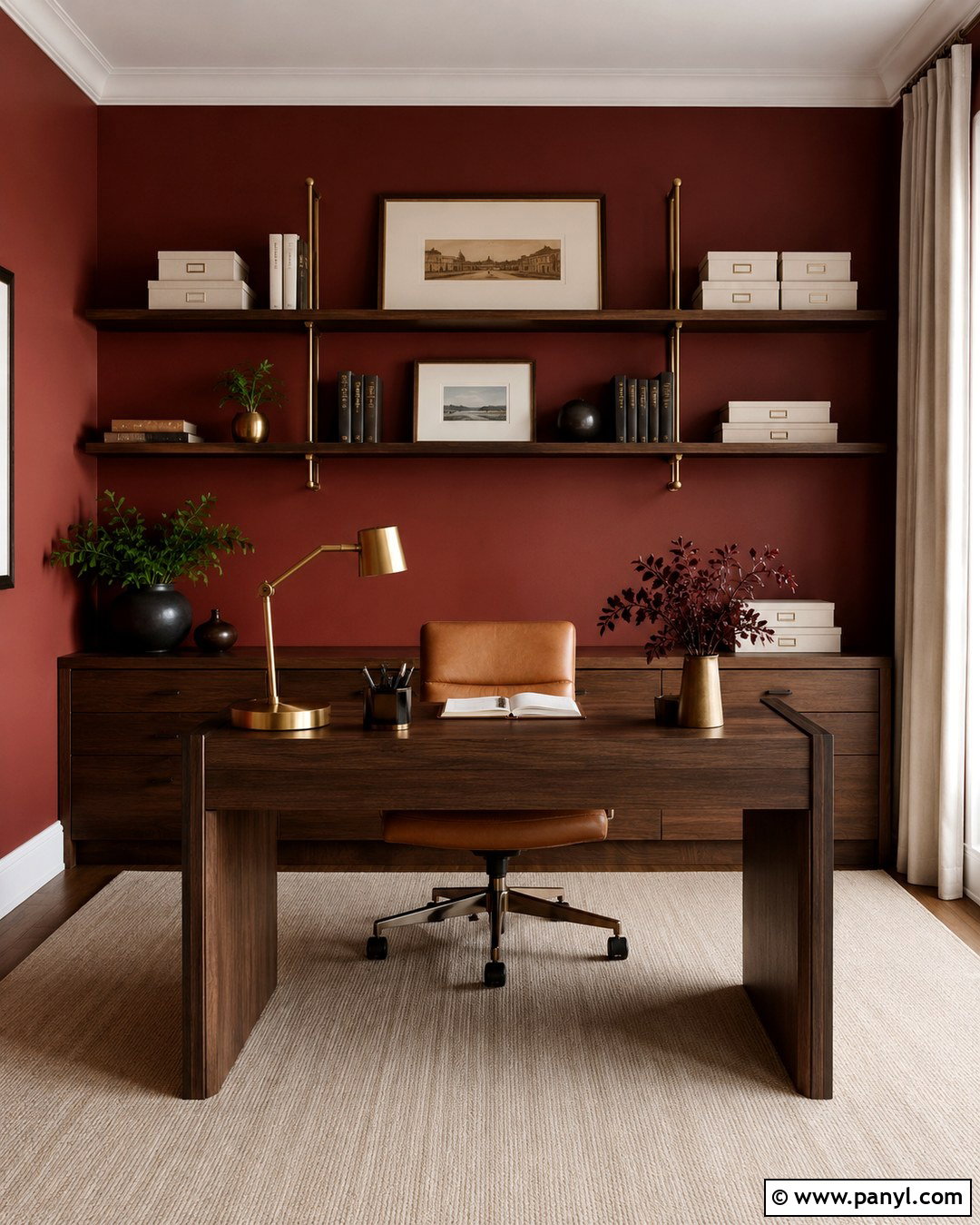 Red And Gold Home Office Wall - 20 Red And Gold Wall Ideas