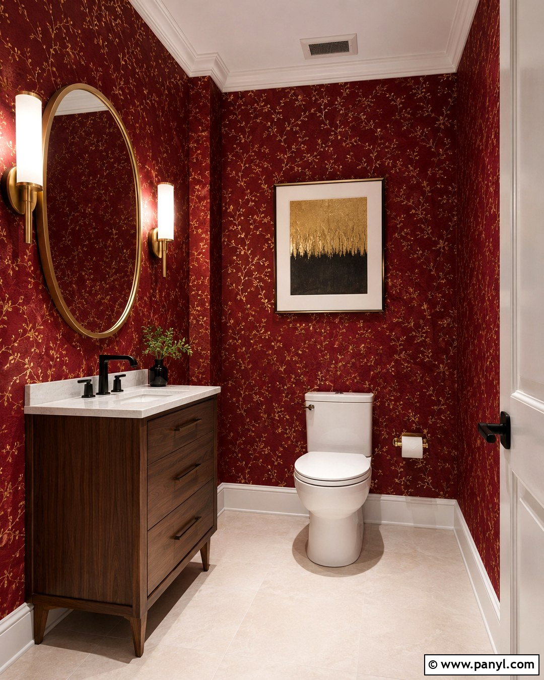 Red And Gold Powder Room Wallpaper - 20 Red And Gold Wall Ideas