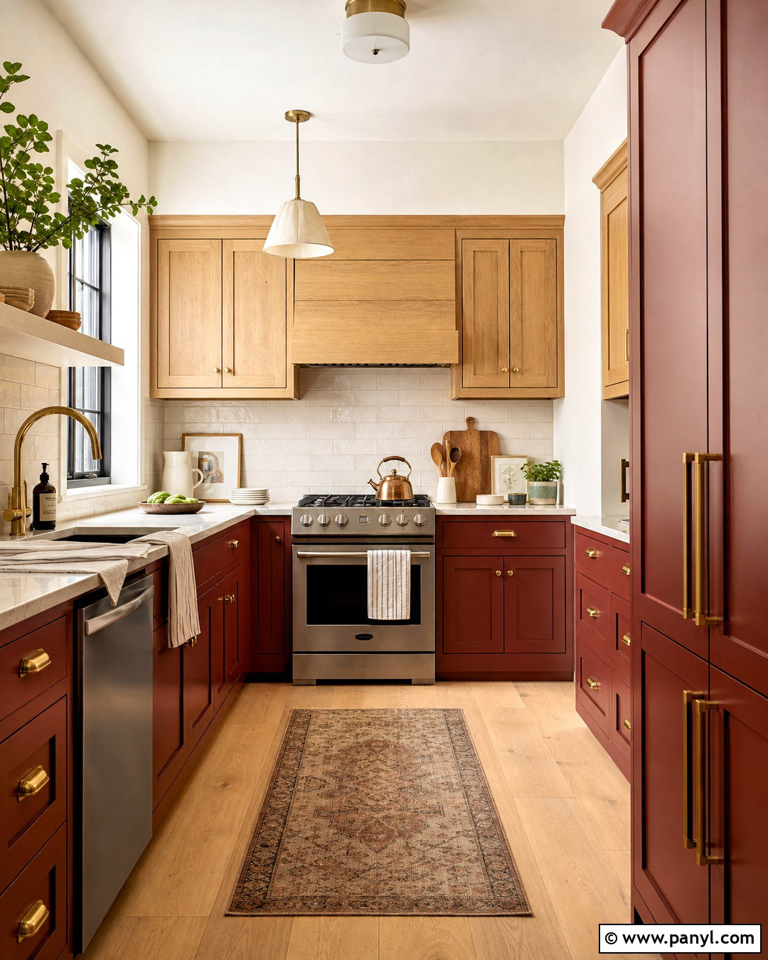 Red And Light Oak Small Kitchen - 20 small kitchen colors schemes
