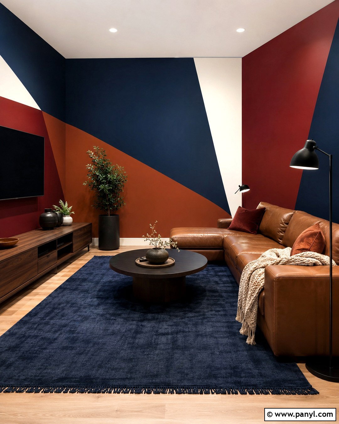Red And Navy Geometric Wall - 20 Geometric Wall Paint Red Ideas
