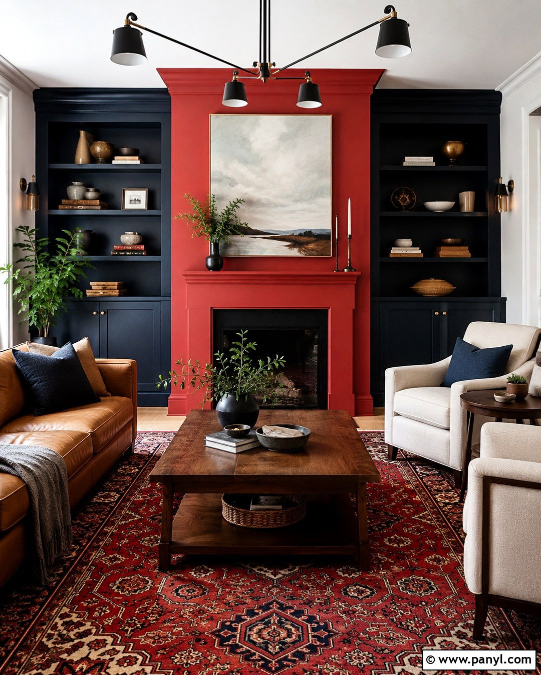 Red And Navy Living Room Wall - 20 Vibrant Red Wall Color Ideas
