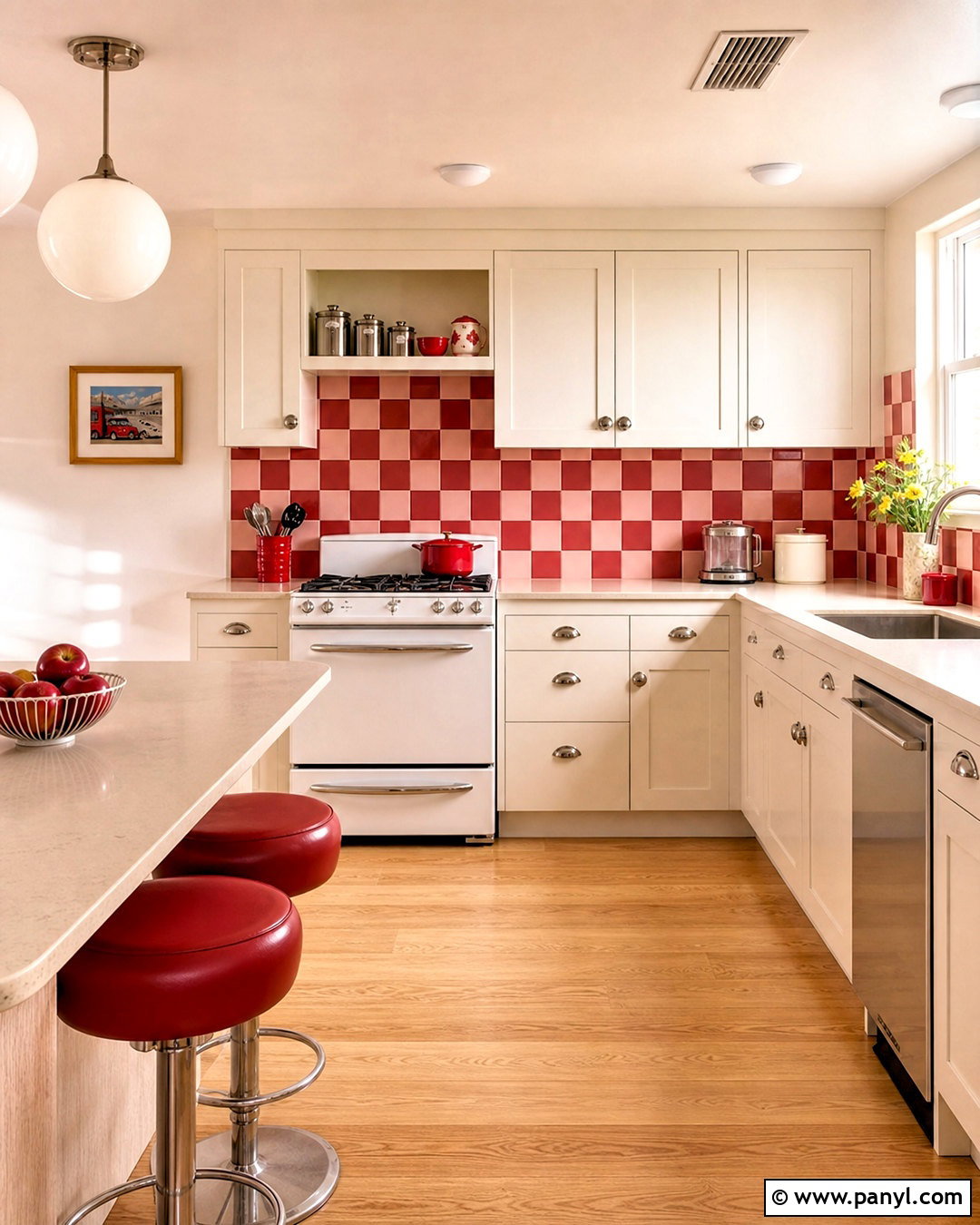 Red And Pink Checkerboard Backsplash - 20 red backsplash kitchen ideas