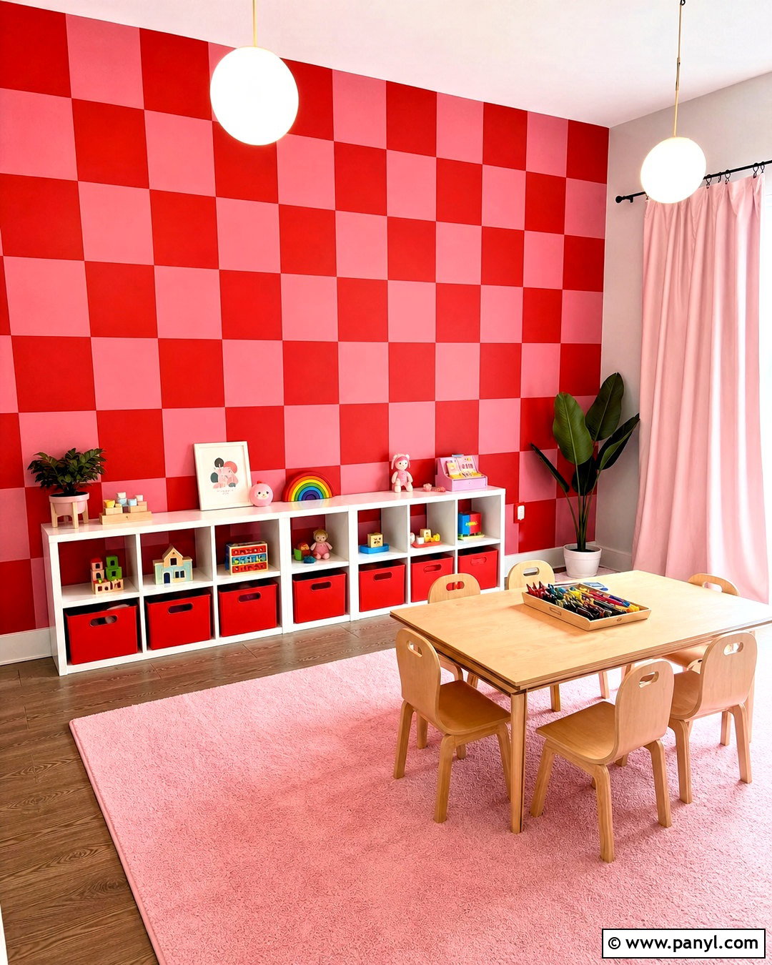 Red And Pink Checkered Playroom Wall - 20 diy checkered wall ideas