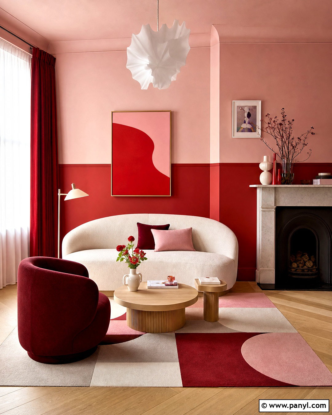Red And Pink Color Block Wall - 20 red wall painting ideas