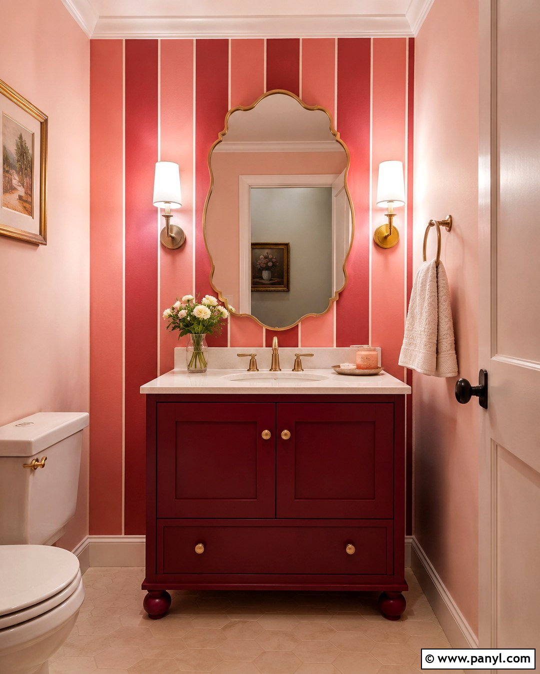 Red And Pink Striped Bathroom Wall - 20 Red Accent Wall Bathroom Ideas