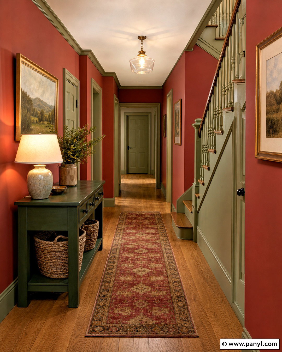 Red And Sage Green Hallway - 20 red hallway ideas