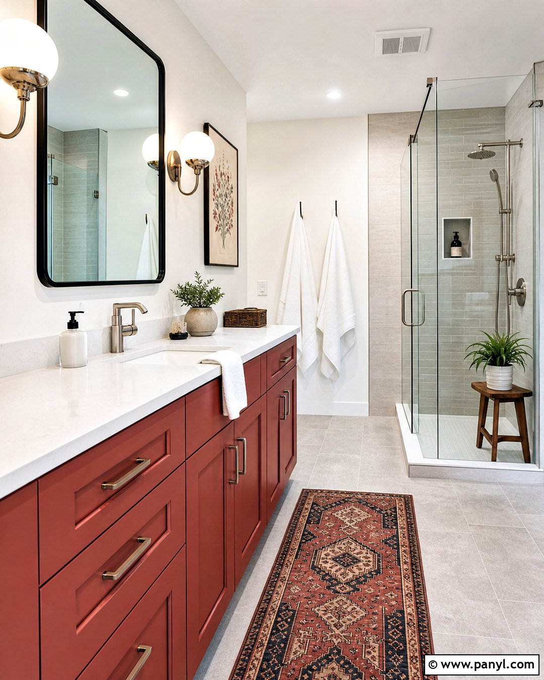 Red And Soft Gray Bathroom - 20 red color palette ideas
