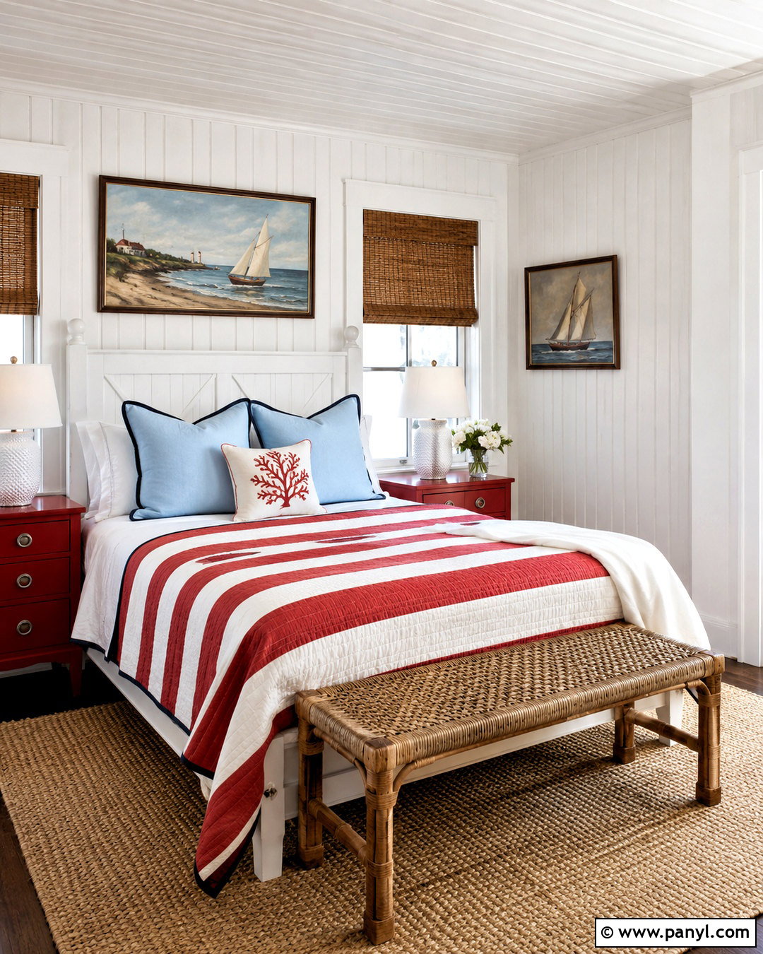Red And White Beach House Bedroom - 20 colorful beach house decor ideas